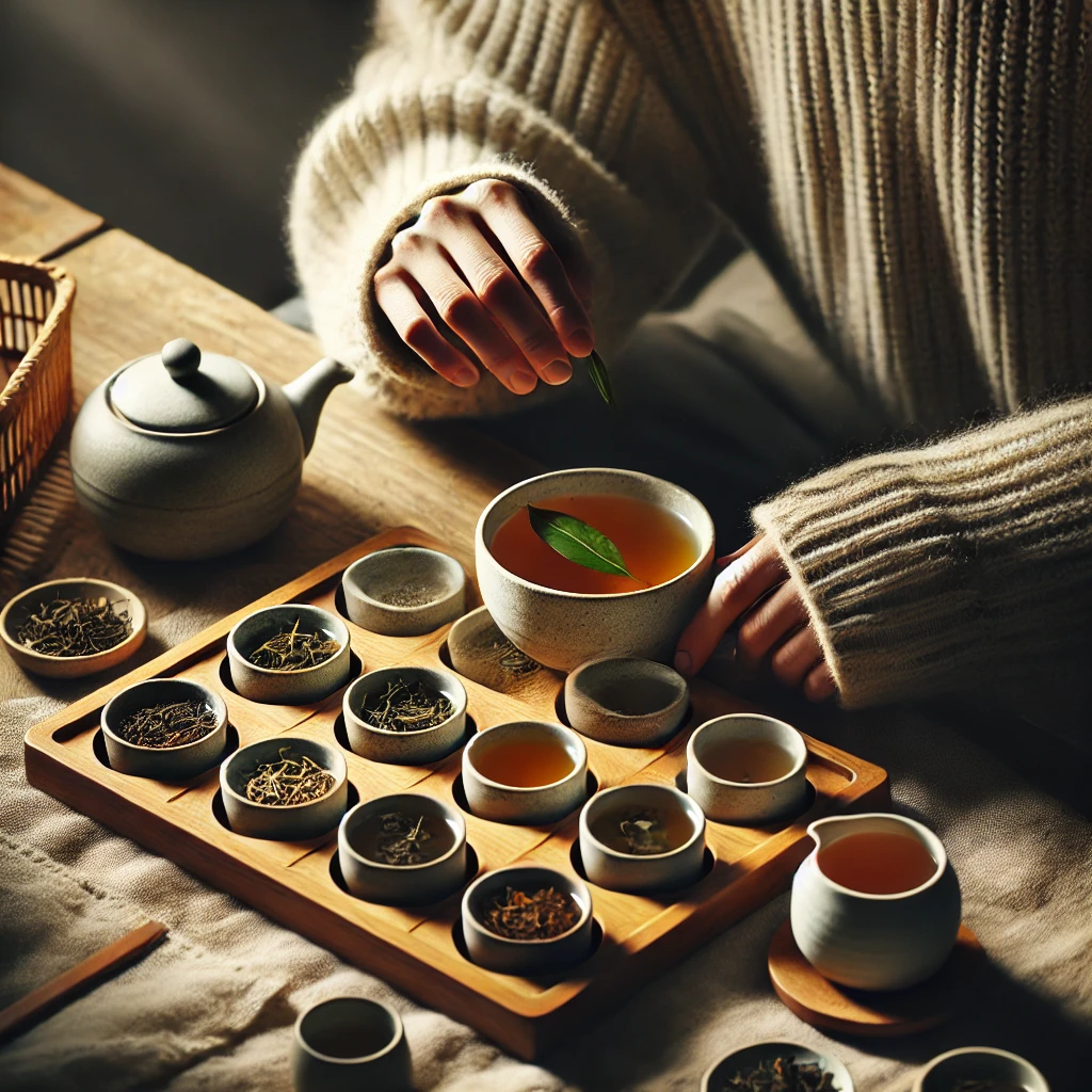 Homemade tea blending with organic herbs and flowers, perfect hobby idea for tea lovers looking to turn passion into profit.